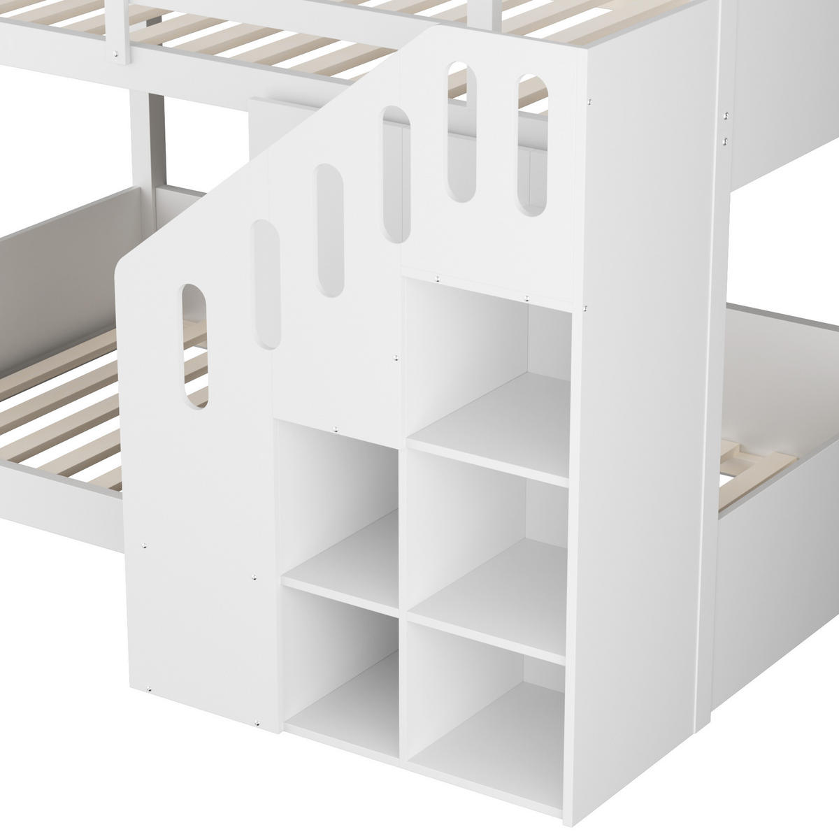 KINDERBETT 90x200cm Weiß Mit Treppe & Schließfächern - Weiß, Holzwerkstoff (90/200cm) - FLIEKS