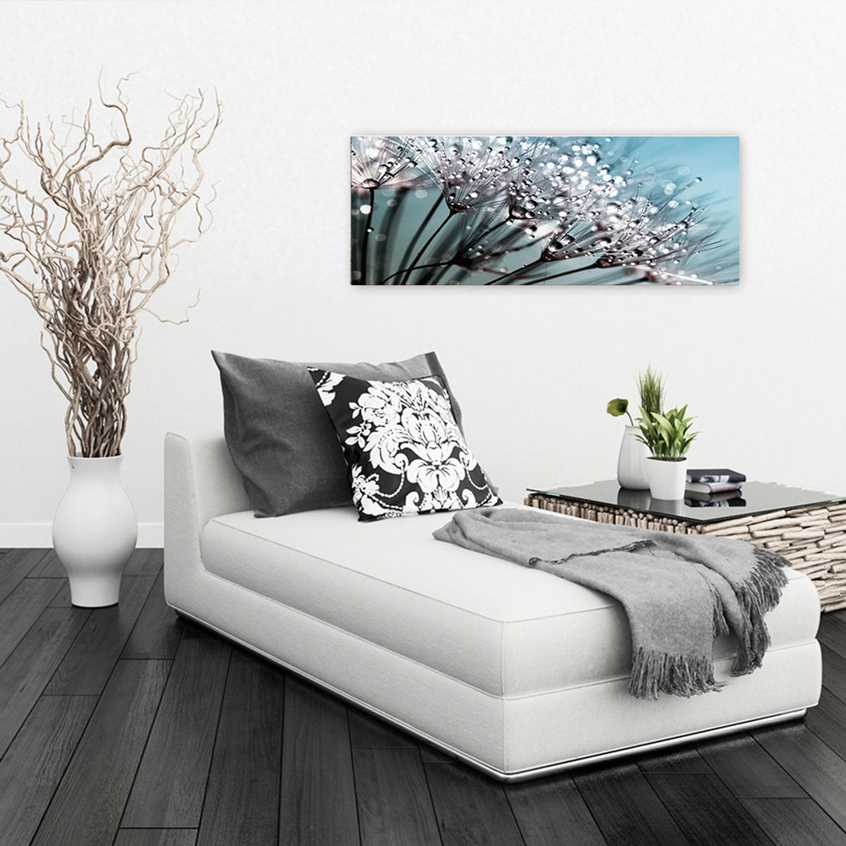 GLASBILD 80x30 cm Pusteblume türkis - Beige, Glas (80/30cm) - artissimo