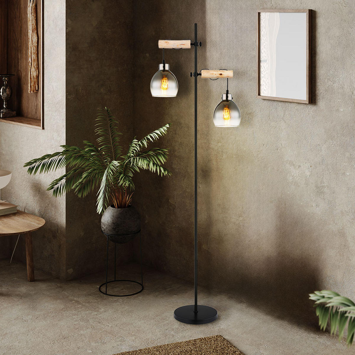 LED STEHLEUCHTE Holz Braun Schwarz - Braun, Holz (48/25/168cm) - Globo Lighting