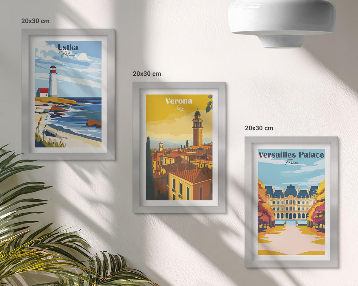 WANDBILDER 3er Set - 20x30 cm Silberner Rahmen - Ansichten von Orten am Meer und von Städten - Silberfarben, Kunststoff (20/30cm) - ArtPrintCave