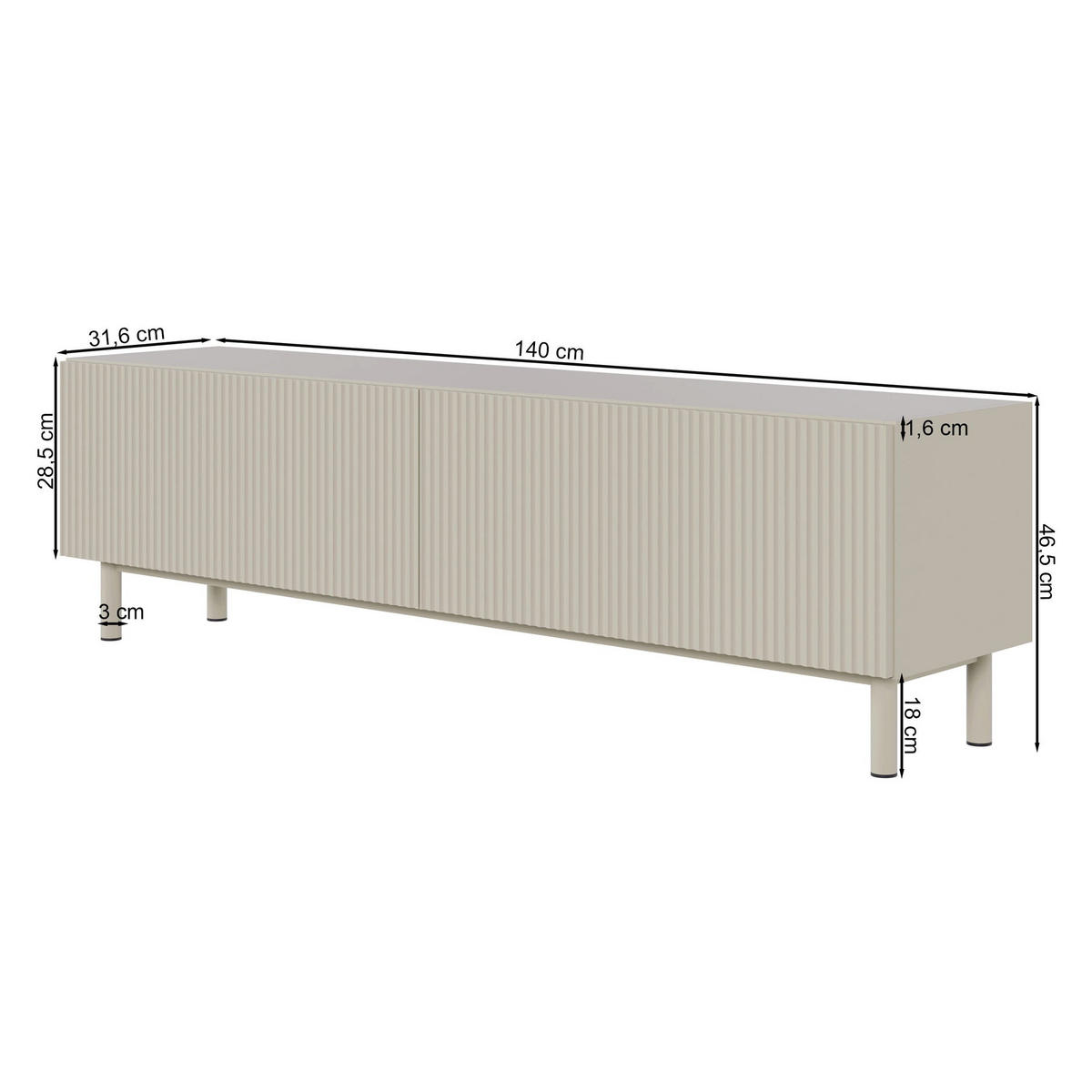 TV-LOWBOARD Veldio New Greige 140 cm - Taupe, Holzwerkstoff/Metall (140/46.5/31.6cm) - Selsey