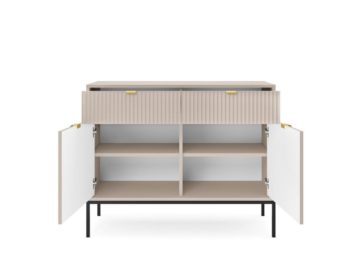 KOMMODE Kioto 104 cm in Kaschmir mit schwarzen Beinen und geriffelten Fronten - Kaschmir/Goldfarben, Holzwerkstoff/Metall (104/83/39cm) - Ravio