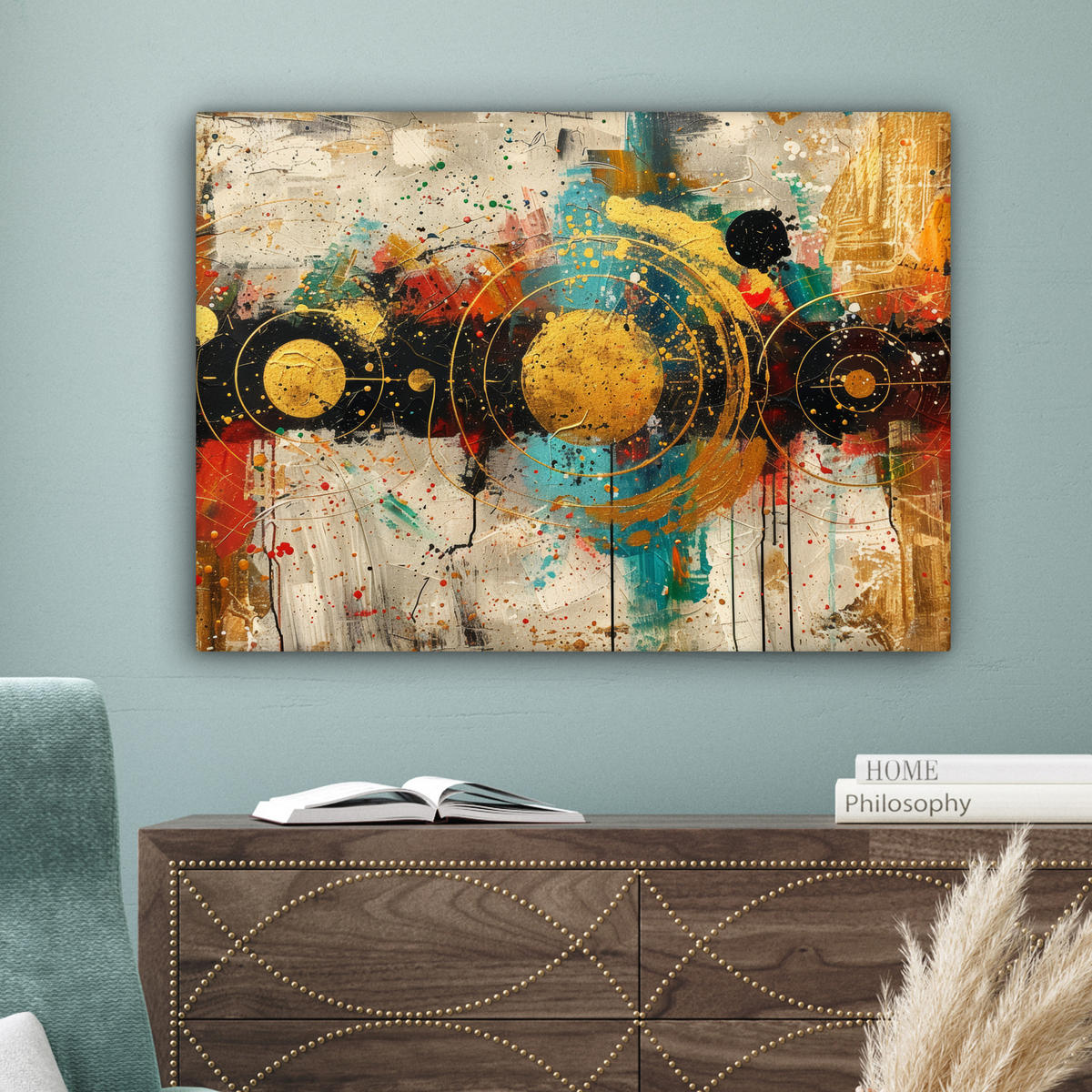 OBRAZ NA PLÁTNE Abstraktné - umenie - zlaté - moderné 80x60 cm - viacfarebná, textil (80/60cm) - MuchoWow