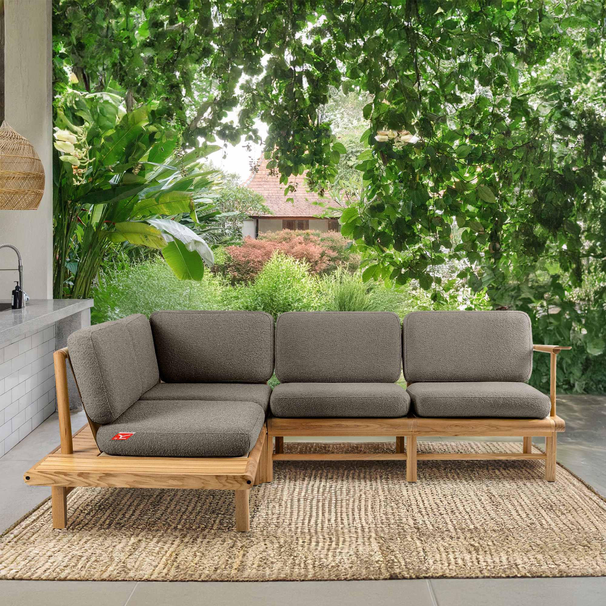 Thumbnail - Konsimo® Loungesofa, Grau, Holz, Textil, 230x74x175 cm, Loungemöbel, Gartensofas