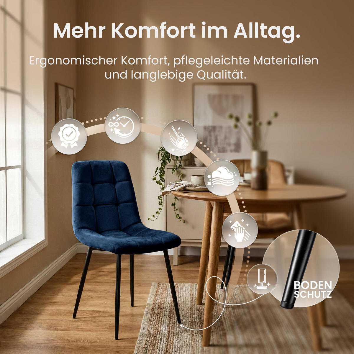 STUHL Samt Dunkelblau - Schwarz/Dunkelblau, Textil/Metall (45/84/55cm) - CLP