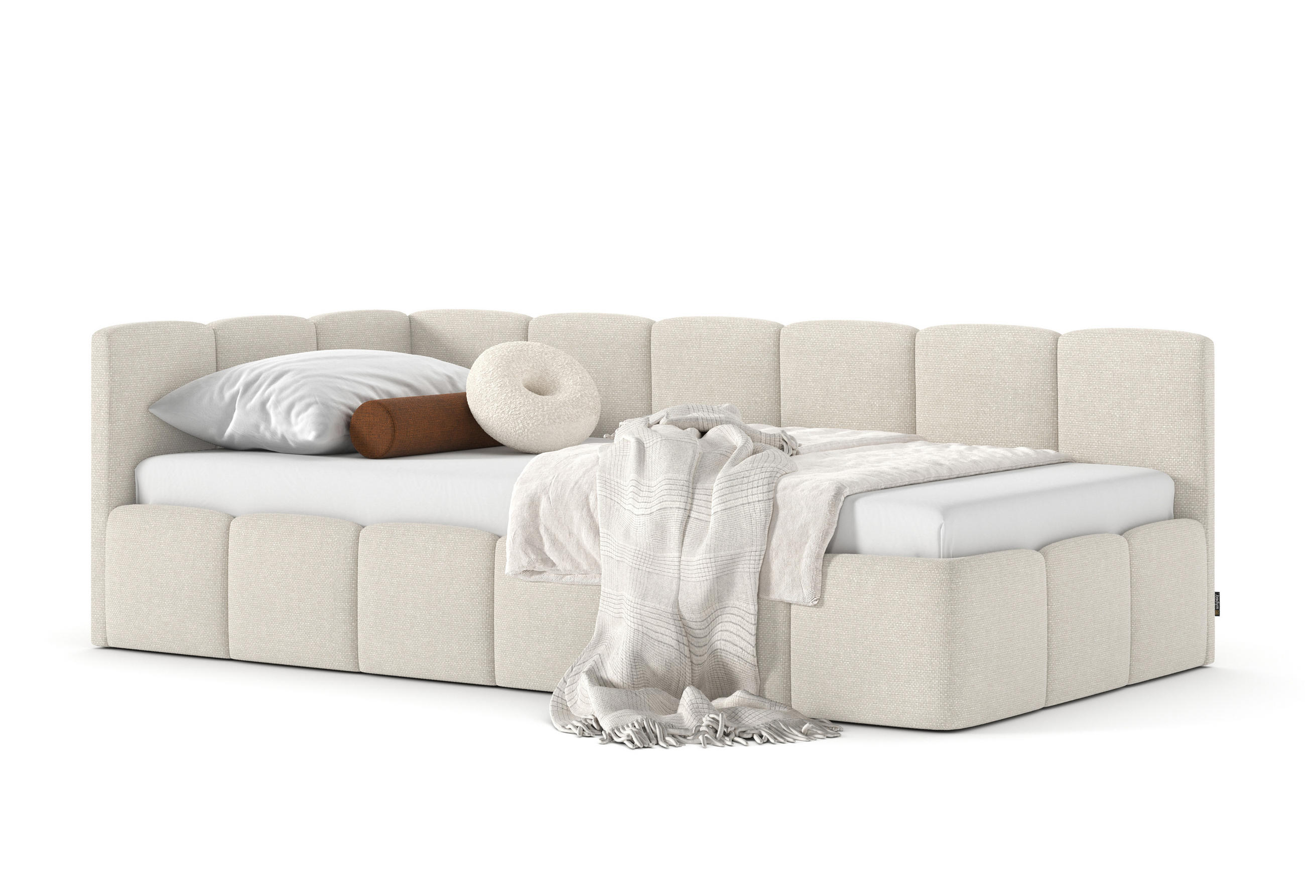 POLSTERBETT AURO mit Bettkasten, Einzelbett, links - 90x200 cm - Kaschmir/Beige, Holz/Textil (90/200cm) - mybed.