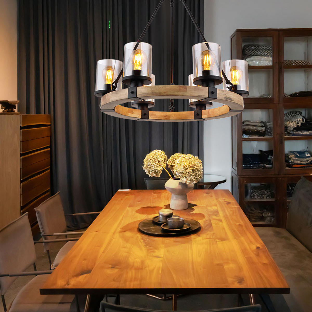 KRONLEUCHTER LILA Holzoptik Schwarz - Schwarz, Holz (59/59/98cm) - Globo Lighting