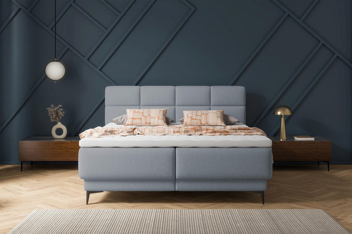 NEIN_BOXBETT Rektango Graphitgrau Velours 180/200 cm - Schwarz/Graphitfarben, Textil/Metall (180/200cm) - Selsey