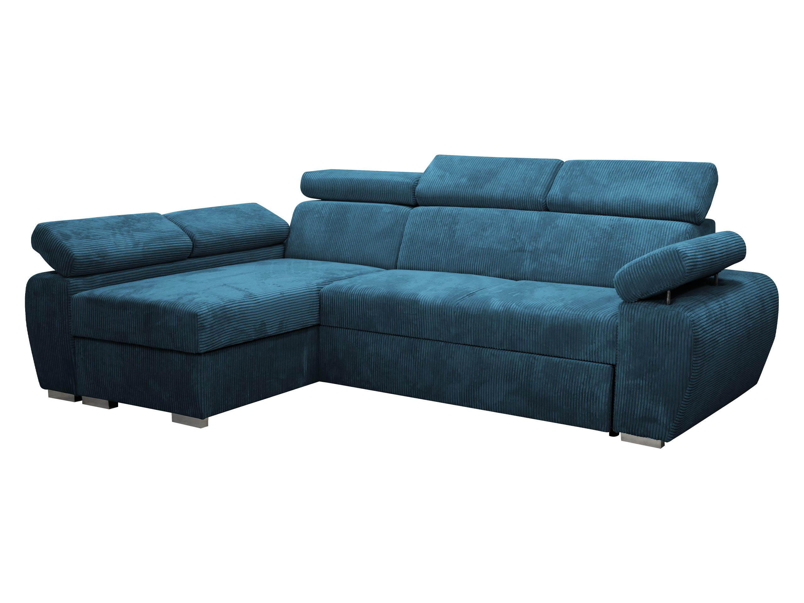 ECKSOFA Boston Mini Premium Cord 2RLC, Seite: Links LC+2R - Chromfarben/Blau, Holz/Textil (255/170cm) - MIRJAN24