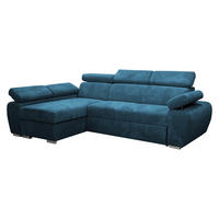 ECKSOFA Boston Mini Premium Cord 2RLC, Seite: Links LC+2R - Chromfarben/Blau, Holz/Textil (255/170cm) - MIRJAN24