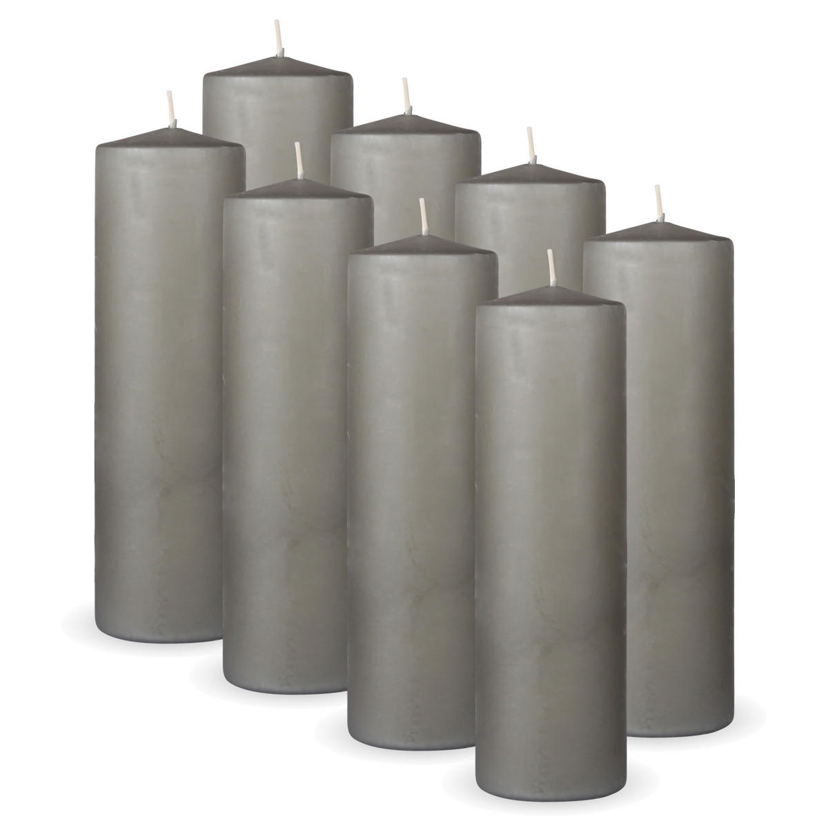 STUMPENKERZEN 8er Pack "Hellgrau", Größe Ø7cm x Höhe: 20 cm - Hellgrau, Naturmaterialien (7/20cm) - Bestlivings