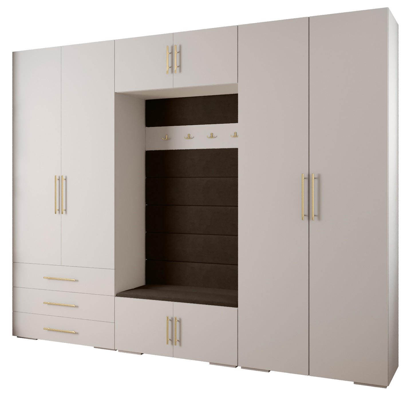 Abiks Möbel Garderoben-Set Weiß, Braun, Gold 300x236.7x47 cm