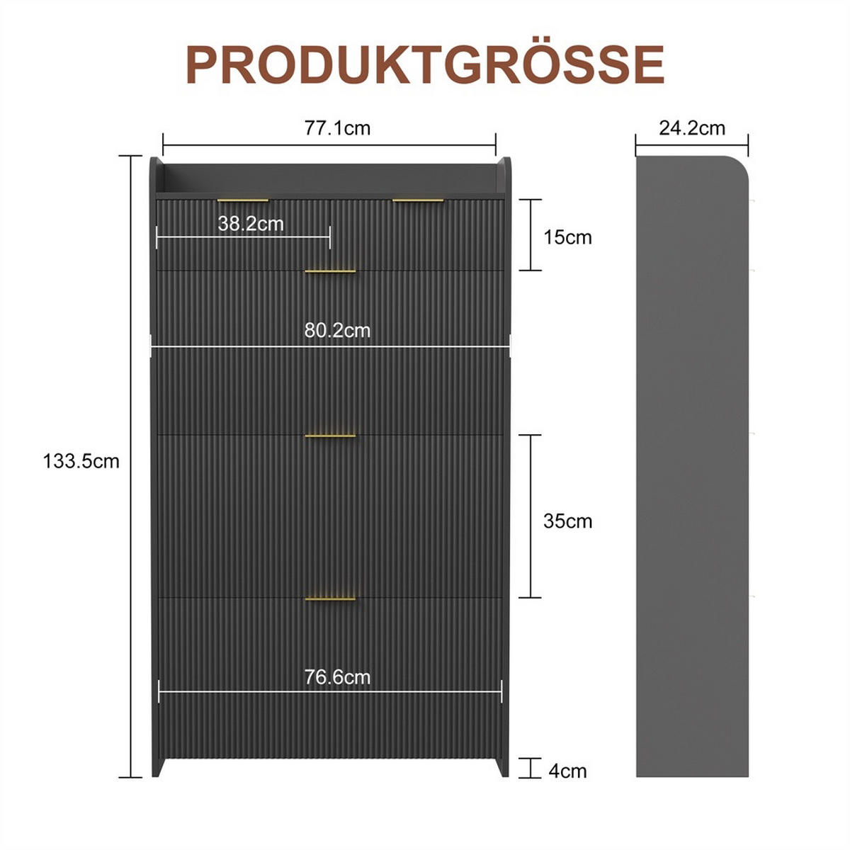 SCHUHSCHRANK im modernen Design - Kompakter Kipp-Schuhkipper mit Schubladen & 3 Klappen - Schwarz - Schwarz, Holzwerkstoff (24.2/133.5/77.1cm) - DELFA