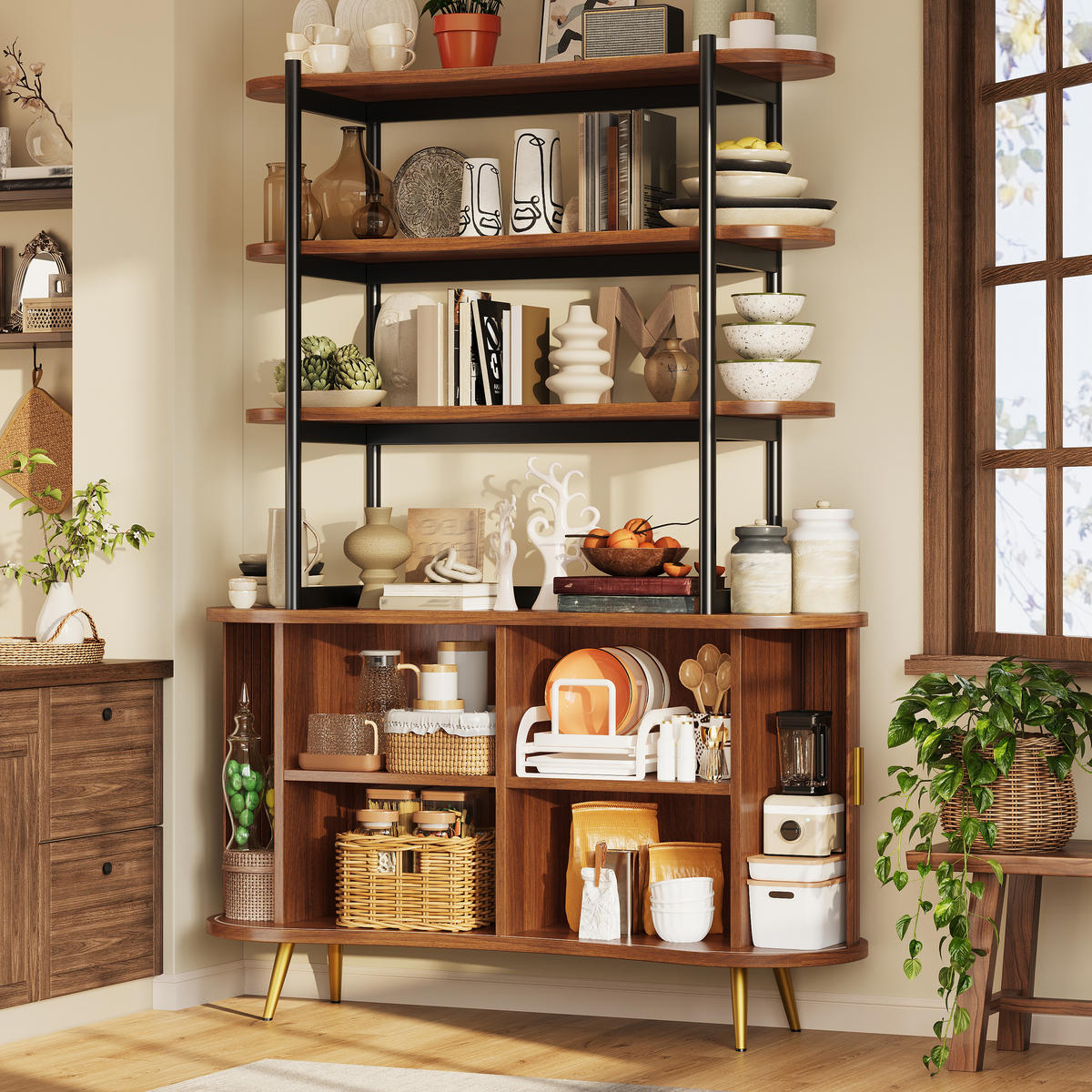 SIDEBOARD DE-38496 120/40/183 cm mit 4-stufigem Aufsatzregal Dunkelbraun - Braun, Holzwerkstoff (120/183/40cm) - ComfortXL
