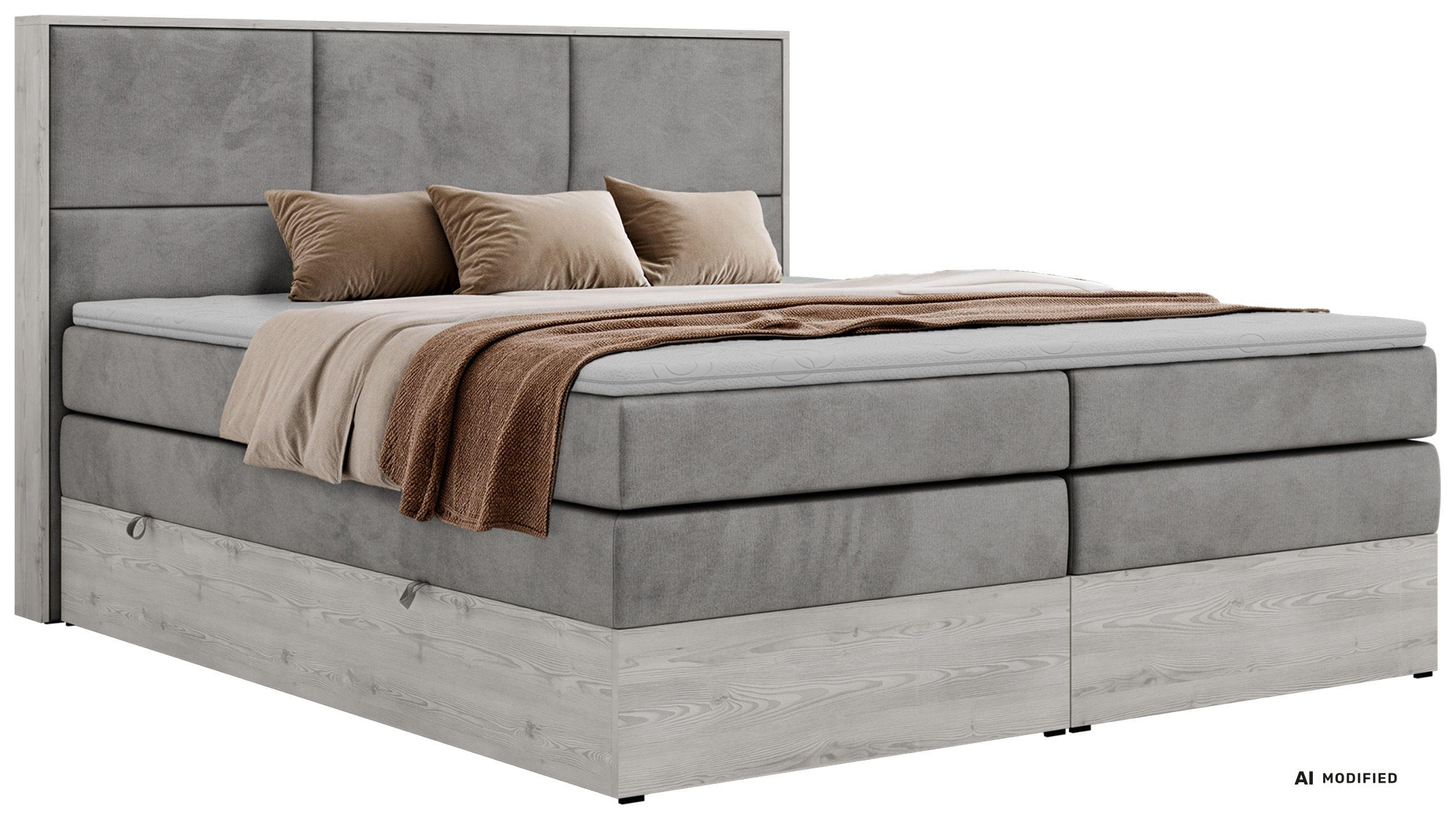 BOXSPRINGBETT DELNOR KING 200/200 - Hellgrau Velvet - Topper Visco - H3 - Hellgrau/Schwarz, Kunststoff/Textil (200/200cm) - MKS