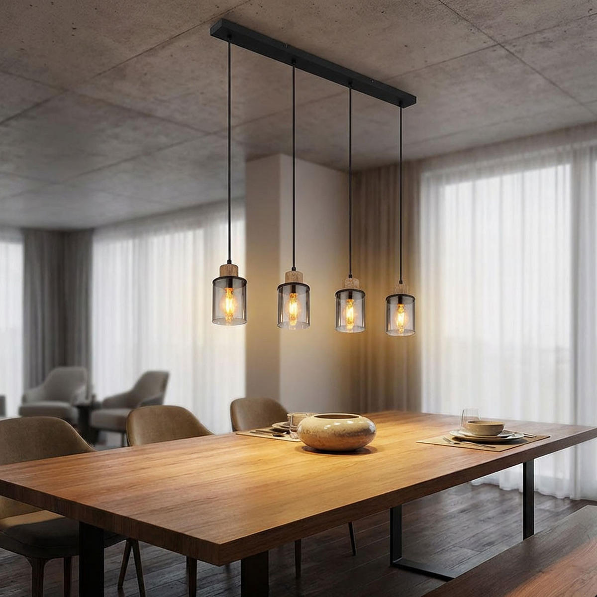 HÄNGELEUCHTE REID Metall Schwarz Rauchglas - Schwarz, Holz (78/10/120cm) - Globo Lighting