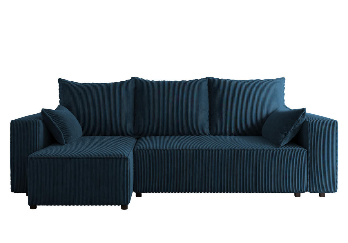ECKSOFA Tobi mit Bettkasten und Schlaffunktion, L-Form, Cordstoff, Universal - Blau, Holzwerkstoff (246/145cm) - 4ALL HOME