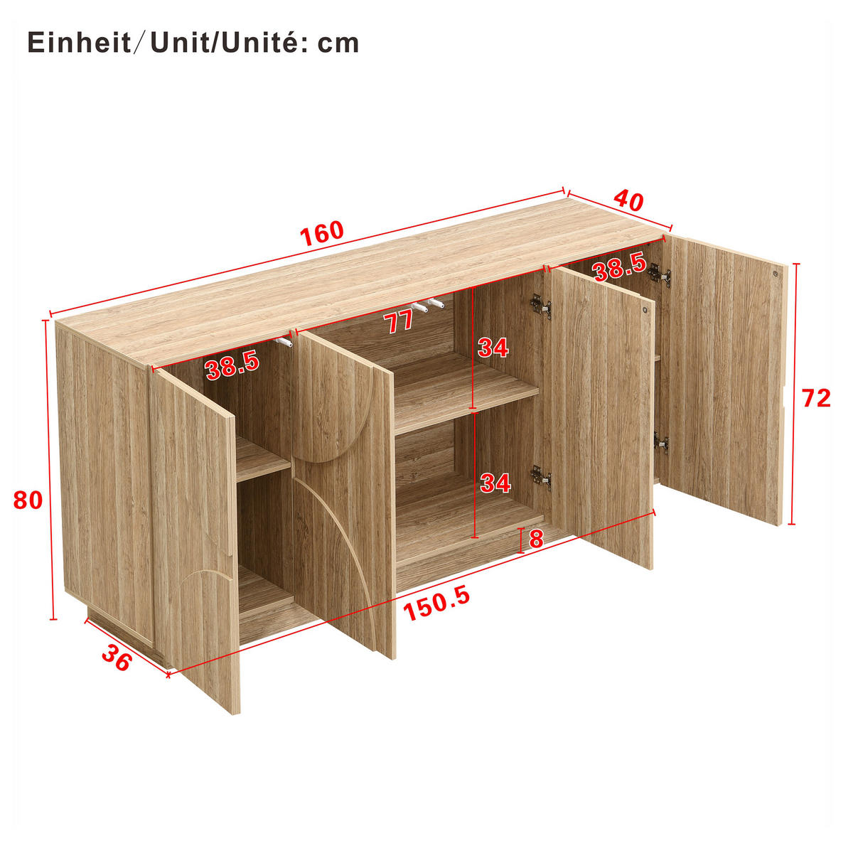 SIDEBOARD Holzoptik Regale Stauraum modern - Naturfarben, Holzwerkstoff (40/80/160cm) - FLIEKS