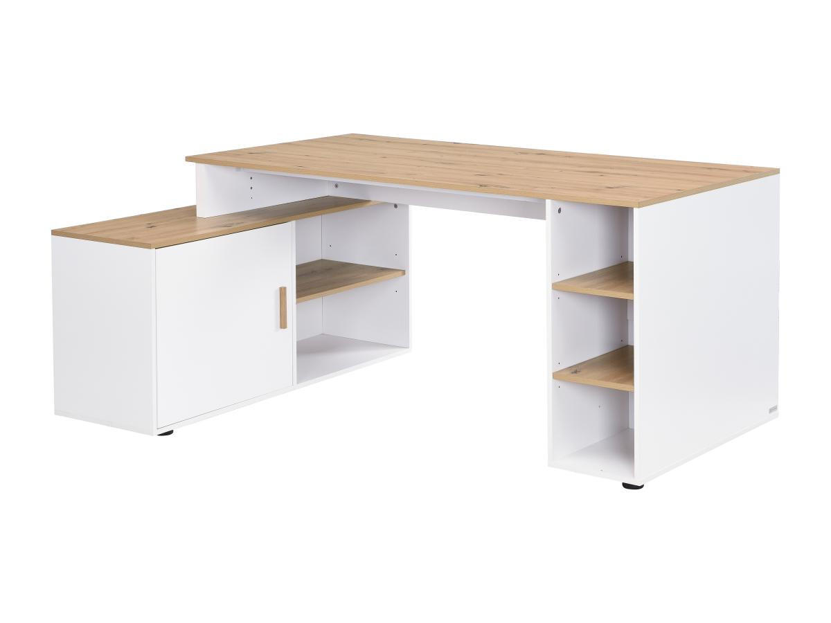 ECKSCHREIBTISCH mit Stauraum - MDF - Weiß und naturfarben - ROMIARA - Naturfarben, Holz (174/120/76cm) - Vente-Unique