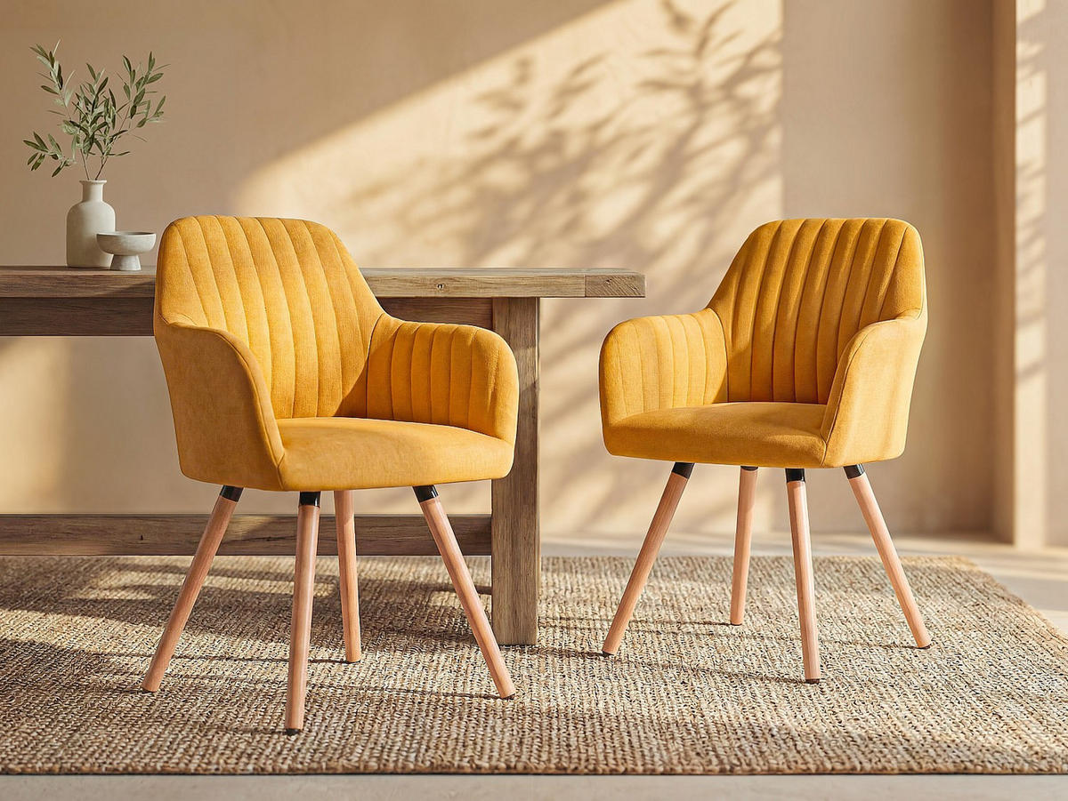 STUHL - 56 cm x 58 cm - Stoff - Senffarben - ELEANA - Dunkelgelb, Textil (56/85/58cm) - Vente-Unique