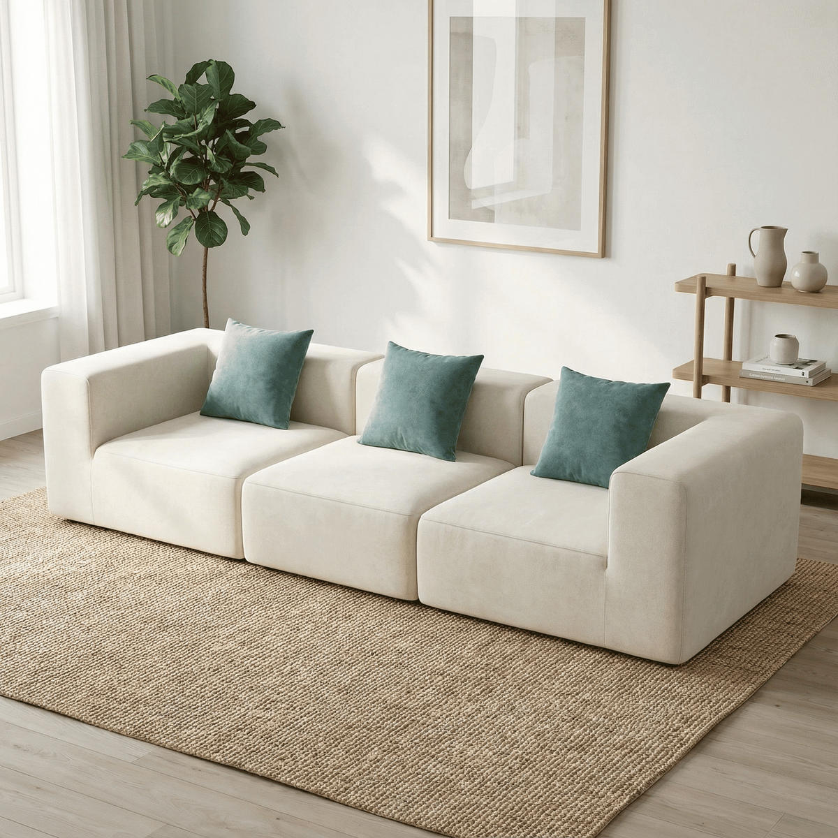 SOFA Pure 3-Sitzer - Weiß Salbei - Türkis/Weiß, Textil (300/62/100cm) - COCO Living