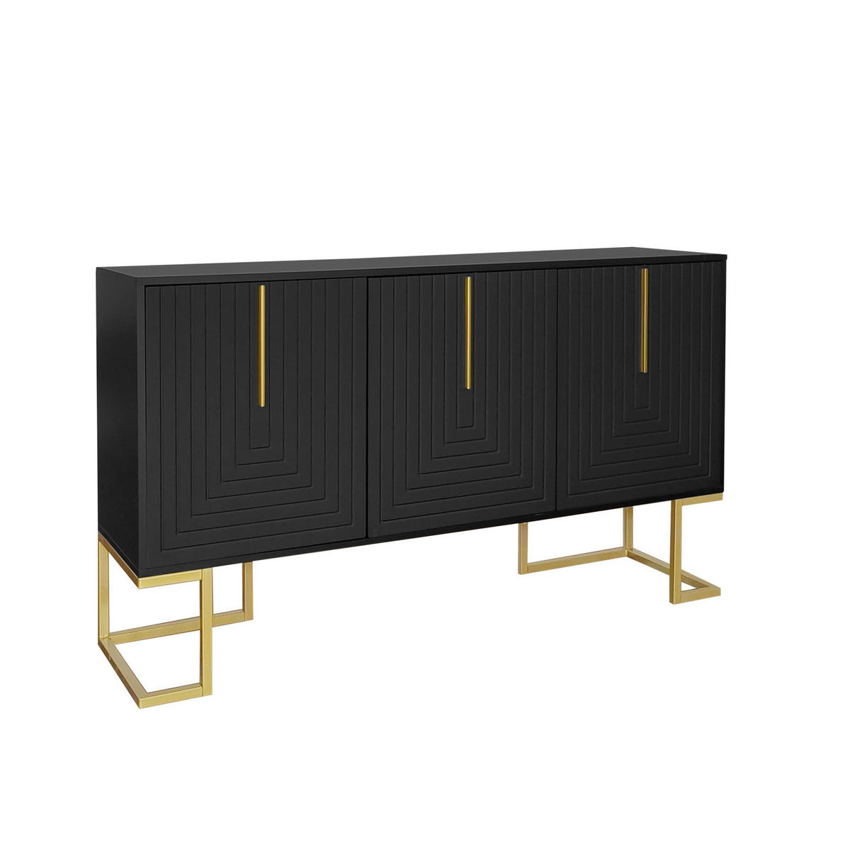 SIDEBOARD aus MDF 138x40x80 cm und Spanplatte Schwarz mit 3 Türen, verstellbaren Einlegeböden und Metallgestell - Schwarz, Holzwerkstoff (138/80.5/40cm) - IVMEU
