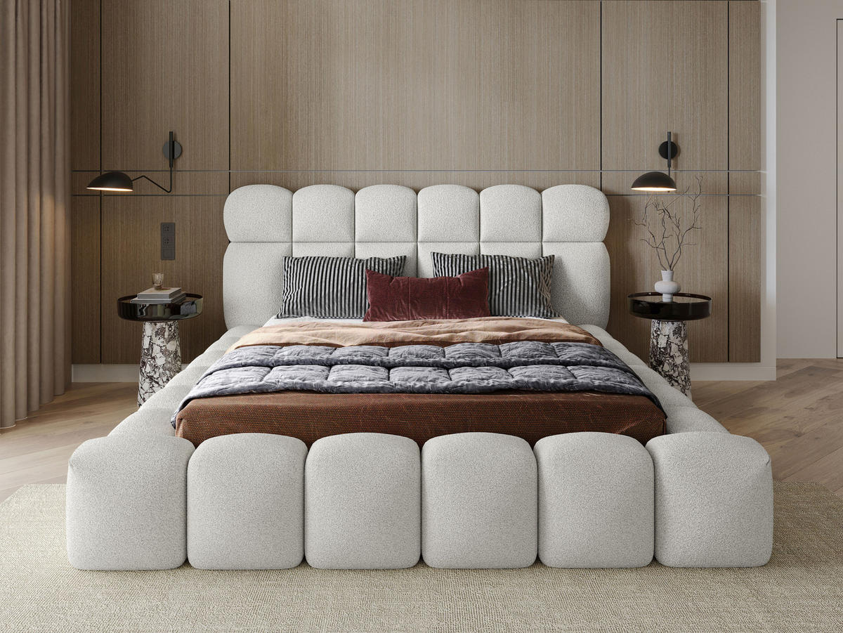 POLSTERBETT Mira XL Off-White 160/200 cm Boucle mit Bettkasten - Weiß, Textil/Metall (160/200cm) - wonello