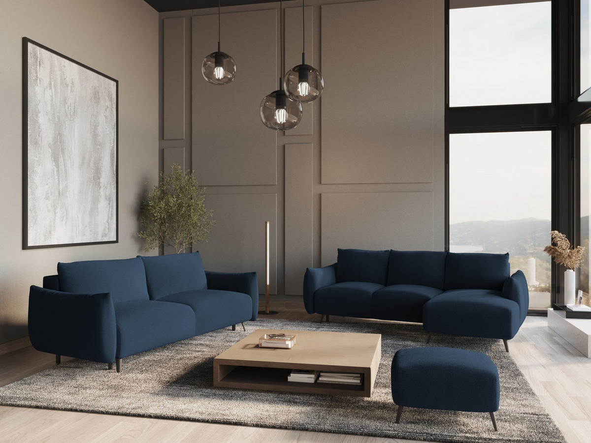 3-SITZER SOFA mit Schlaffunktion Chenille Stoff Blau - Blau/Schwarz, Textil/Metall (230/86/105cm) - Makamii