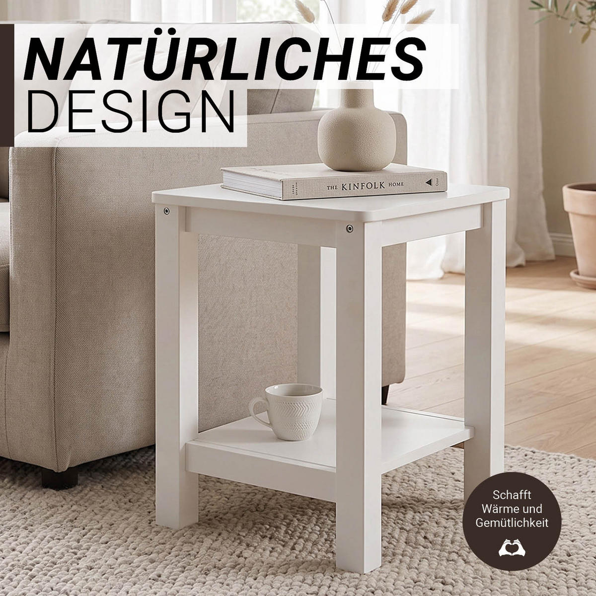 NACHTTISCH Kiefer weiß 47/38/32 cm - Weiß, Holz (38/47/32cm) - Homestyle4u
