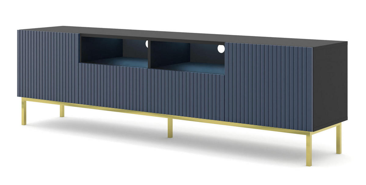 TV-LOWBOARD SCHWARZ - Blau/Goldfarben, Holzwerkstoff (200/58/42cm) - FURNLUX