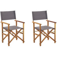 GARTENSTUHL 2er-Set Akazienholz hellbraun Auflagen grau Cine - Hellbraun/Grau, Holz (50/91/50cm) - Beliani