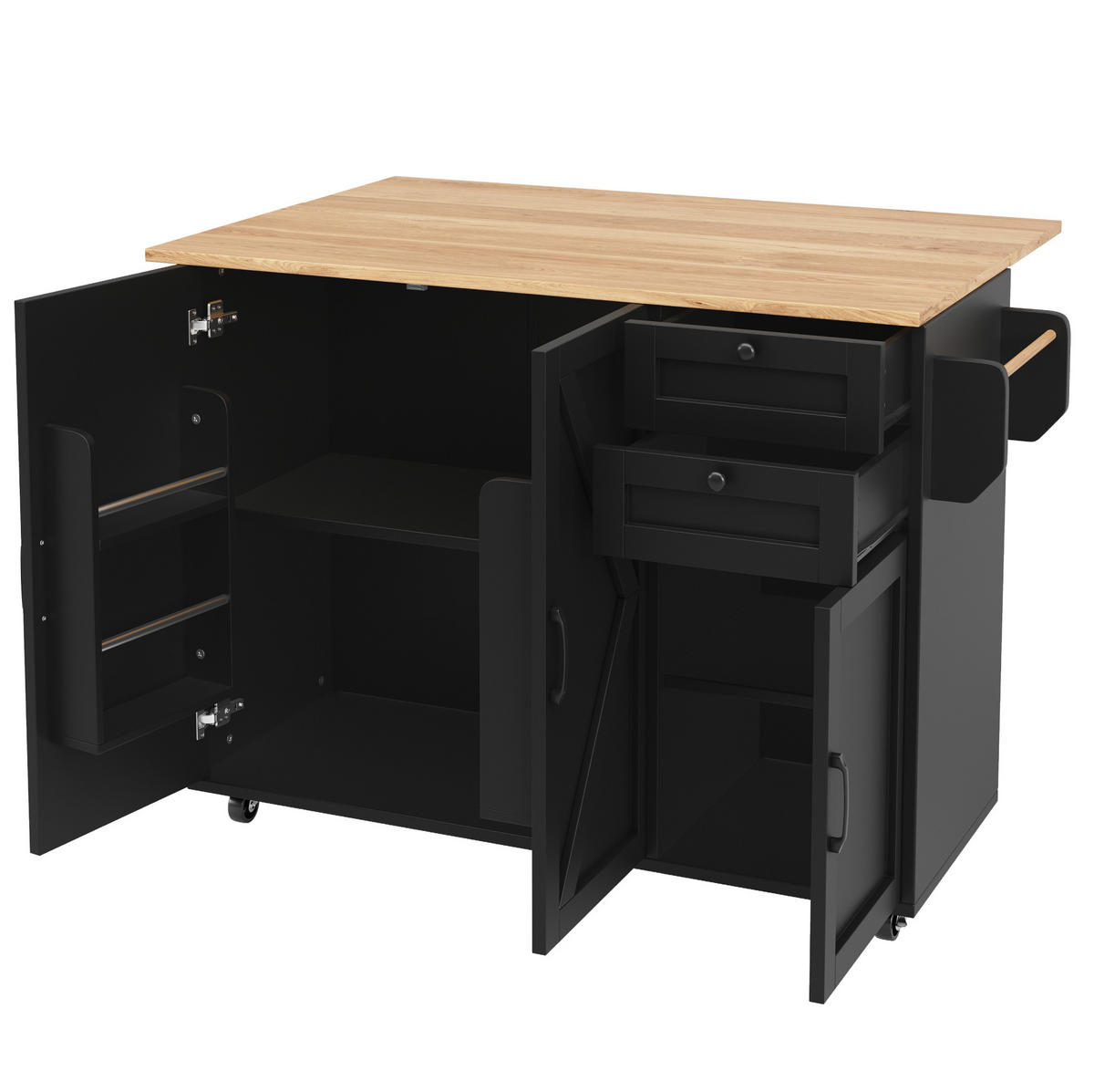 KÜCHENINSEL mit Klapptisch 120 cm Black - Schwarz, Holz (43.2/92/120cm) - Beauniv