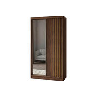SCHWEBETÜRENSCHRANK Neli 120 cm mit Lamellen und Spiegel 2-türig, Nuss Warmia, Lamelle artisan - Dunkelbraun/Eiche Artisan, Kunststoff (120/216/61cm) - Margaret Hadas24