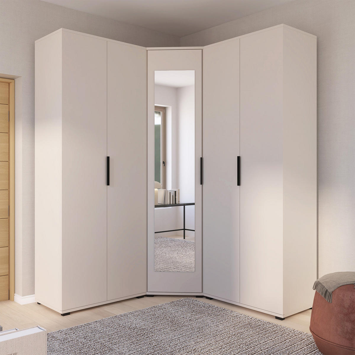 GARDEROBE Napoli Version 9, Kleiderschrank mit Spiegel - Beige, Holzwerkstoff (140/185/140cm) - Jerpax