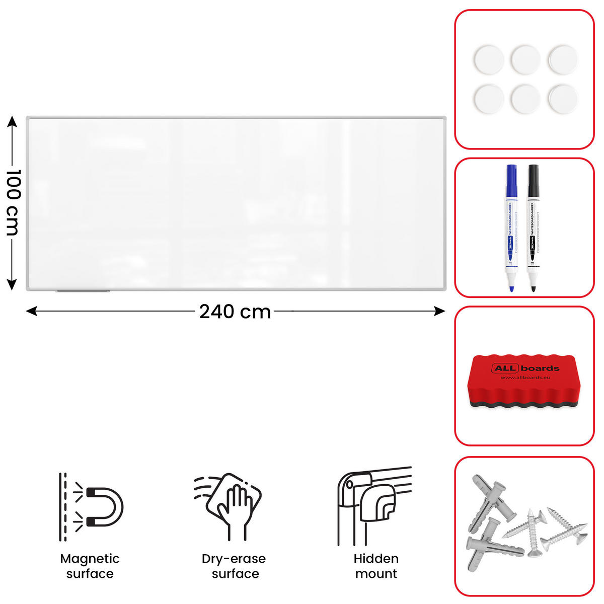 MAGNETISCHES Whiteboard - PREMIUM EXPO Alurahmen 240x100cm - Weiß, Metall (240/100/1.6cm) - ALLboards