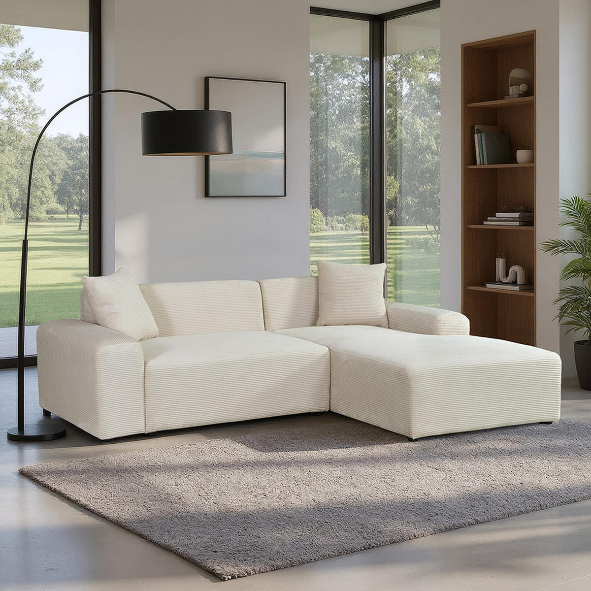 ECKSOFA AMELIO - Beige, Rechts - Beige, Holzwerkstoff/Textil (178/240cm) - Home Deluxe