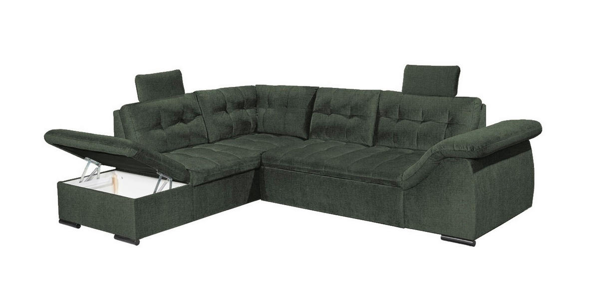 ECKSOFA mit Schlaffunktion und Bettkasten, verstellbare Armlehnen - Grün, Textil (217/283cm) - ed exciting design