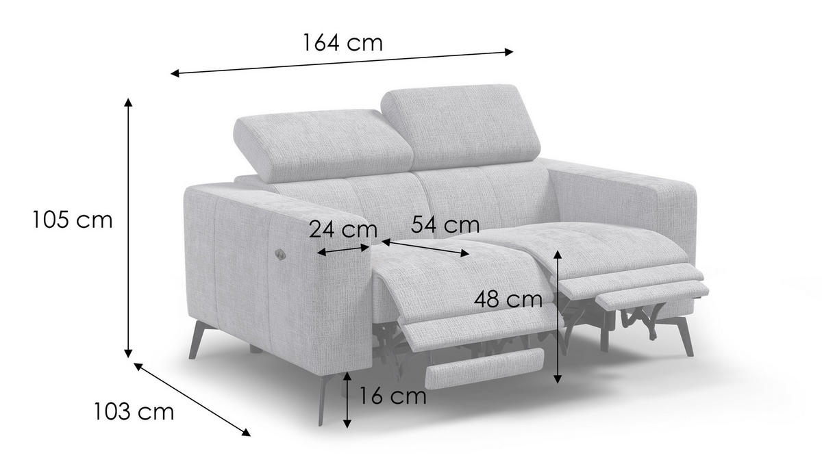 RELAXSOFA MORELLO 2-Sitzer, hellgrau, 2 x Relax Zero Gravity - Hellgrau, Holz/Textil (164/82/103cm) - Courtois Laville