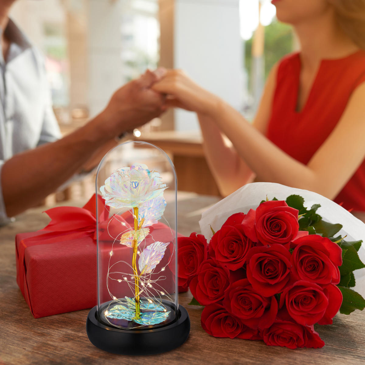 EWIGE Rose - Multicolor, Glas/Holz (11/22/11cm) - Relaxdays