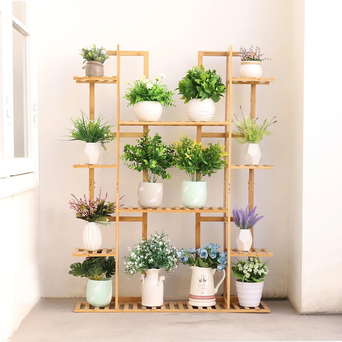 PFLANZENREGAL Bambus 9-stufiger für Zimmerpflanzen Wohnzimmer, Holz - Naturfarben, Holzwerkstoff (89/121.9/19.5cm) - Kaket