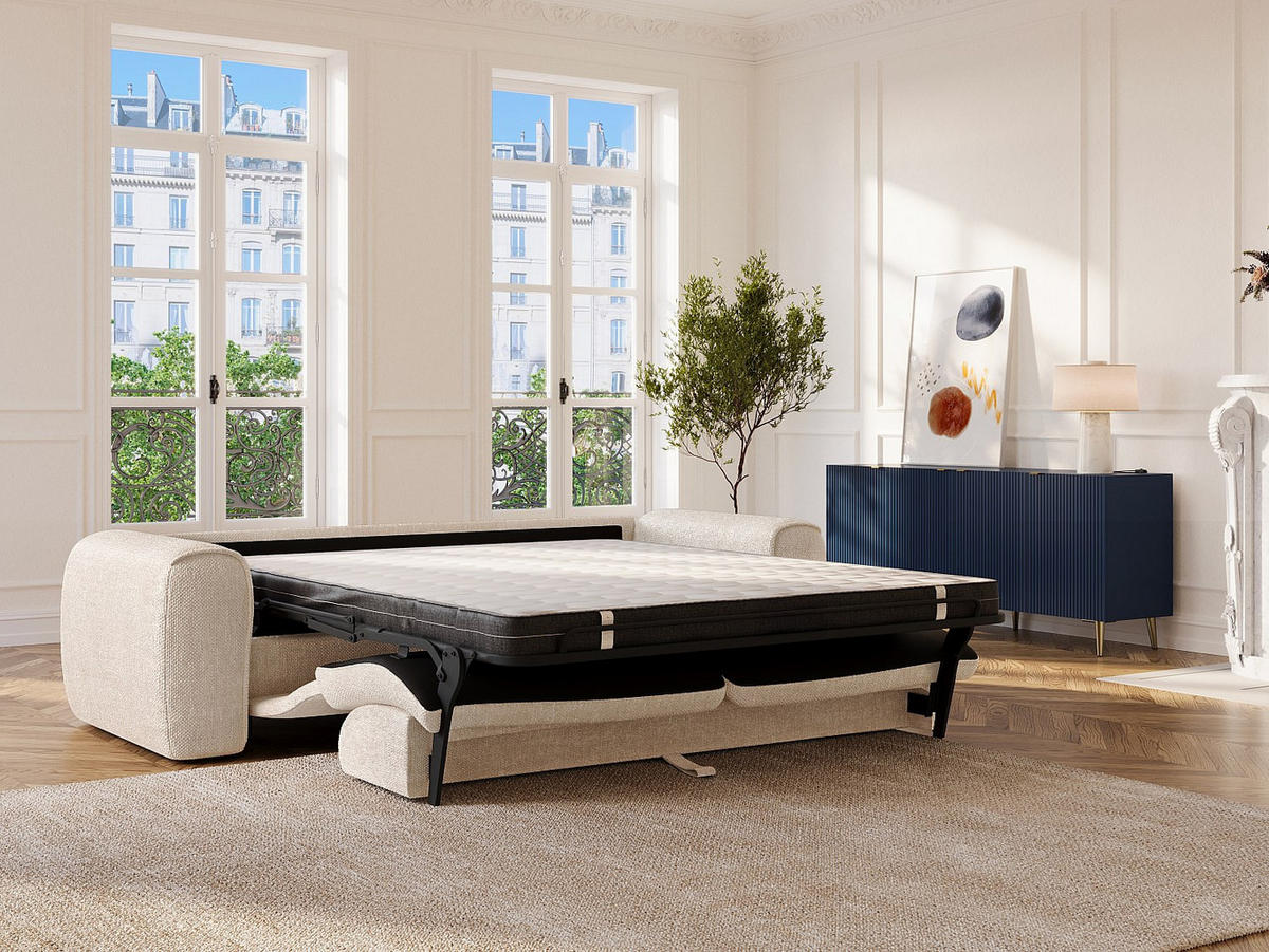 SOFA 4-Sitzer mit Matratze - Strukturstoff - Beige - POGNIA - Beige, Textil (236/73/100cm) - Vente-Unique