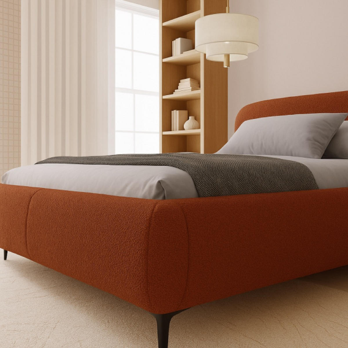 BETT Terrakotta ELLE Gepolstert 180x200 cm Ausziehbar - Schwarz/Orange, Kunststoff/Textil (180/200cm) - Sepro Meble