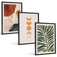 BILDER SET 3er Set - 40x60 cm Schwarzer Rahmen - Abstrakte Blattformen - Schwarz, Kunststoff (40/60cm) - TULUP