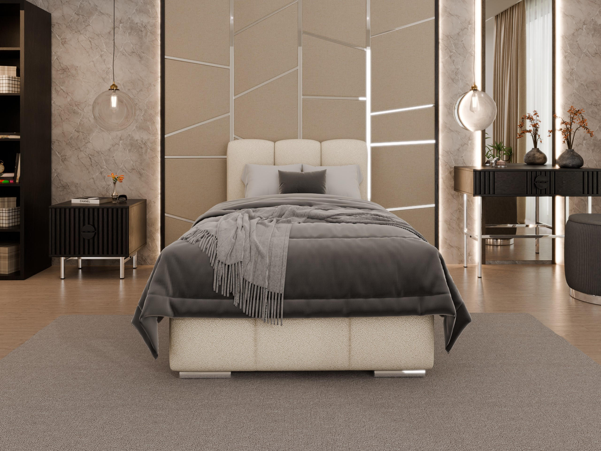 POLSTERBETT Zaira 90 x 200 cm mit Bettkasten und Lattenrost taschenfederkernmatratze mit kokos 19cm - beige - Beige, Holz (90/200cm) - Panda Möbel