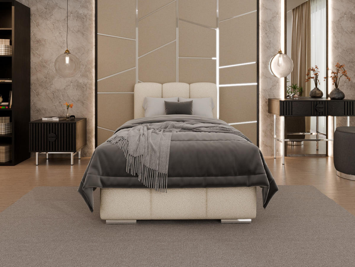 POLSTERBETT Zaira 90 x 200 cm mit Bettkasten und Lattenrost taschenfederkernmatratze 19cm - beige - Beige, Holz (90/200cm) - Panda Möbel
