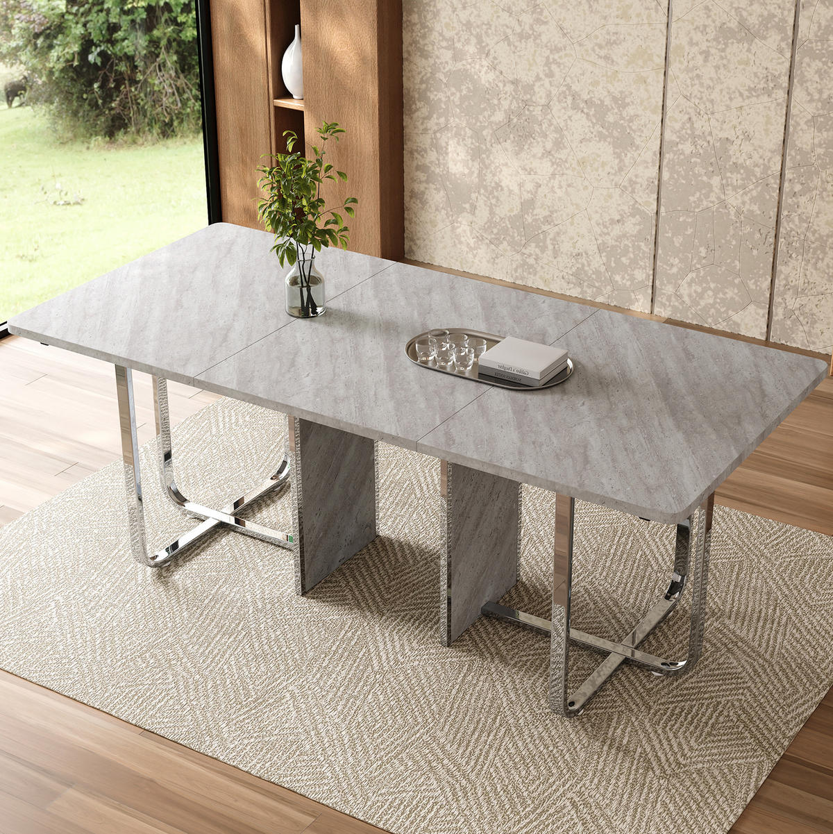 ESSTISCH 180/75/80 cm Grau aus MDF und Metall mit Metallbeinen - Grau, Holzwerkstoff (180/80/75cm) - OKMYHOME