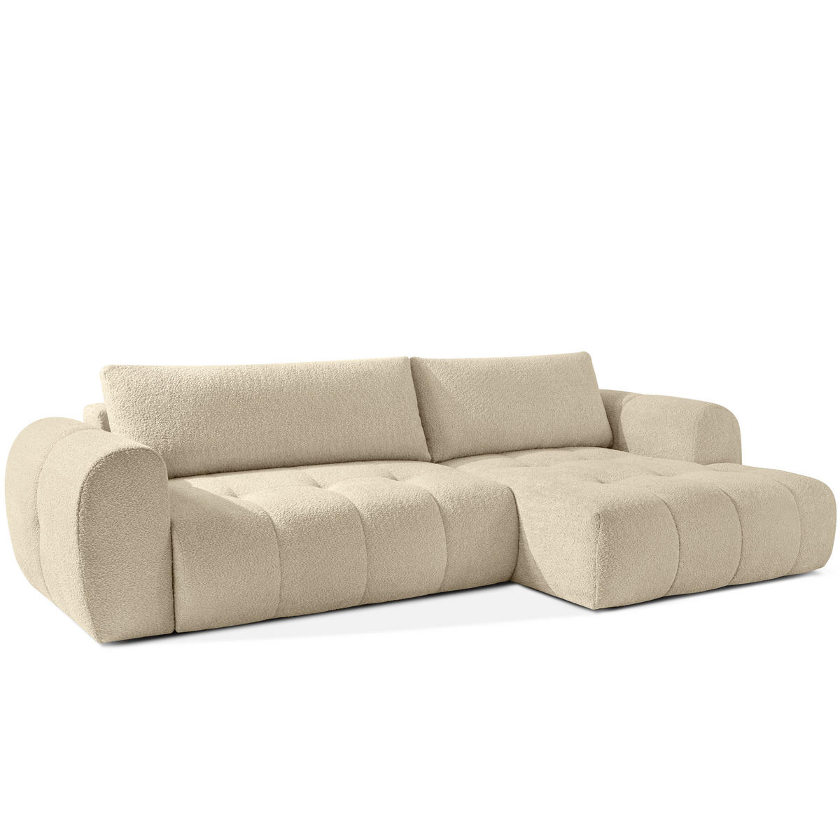 ECKSOFA MIT HOCKER LIRA, Hellbeige, Bouclé - Sandfarben, Holz/Holzwerkstoff (96/50cm) - KONSIMO®