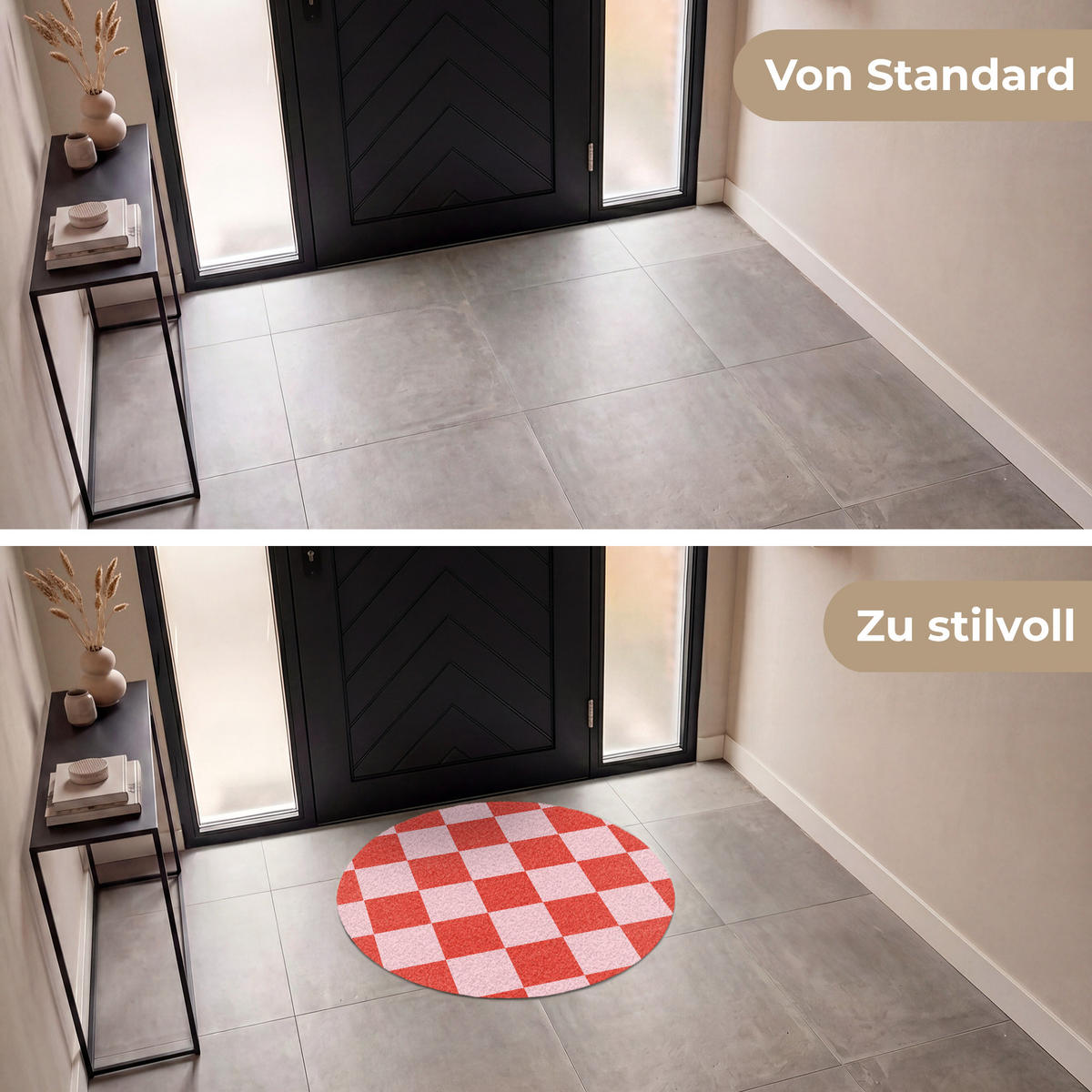 ROHOŽKA Šachovnicový vzor - červená - růžová - kostky 90x90 cm - červená, textil/umělá hmota (90/0.4cm) - MuchoWow