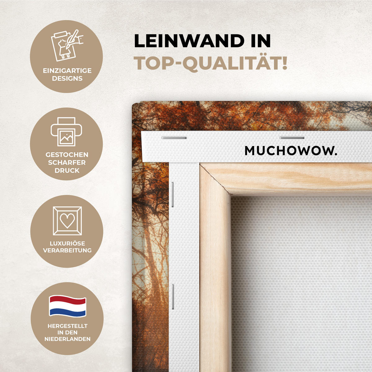 LEINWANDBILD Wald - Herbst - Bäume - Waldweg - Natur 30x20 cm - Bernsteinfarben, Textil (30/20cm) - MuchoWow