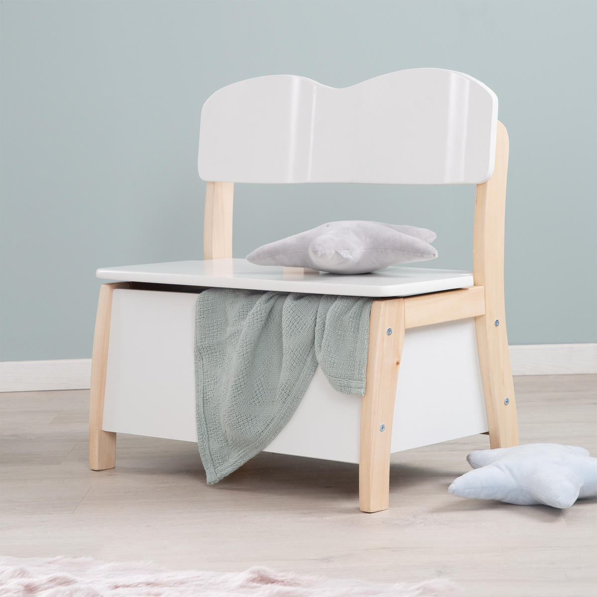KINDERTRUHENBANK - Naturfarben/Weiß, Holzwerkstoff (61.5/61.5/33.5cm) - Roba
